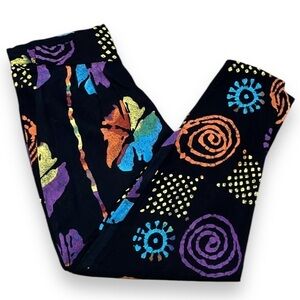 Vintage Tapered Womens or Mens Baggy 80s Pants Black Neon Geometric Neon Size M